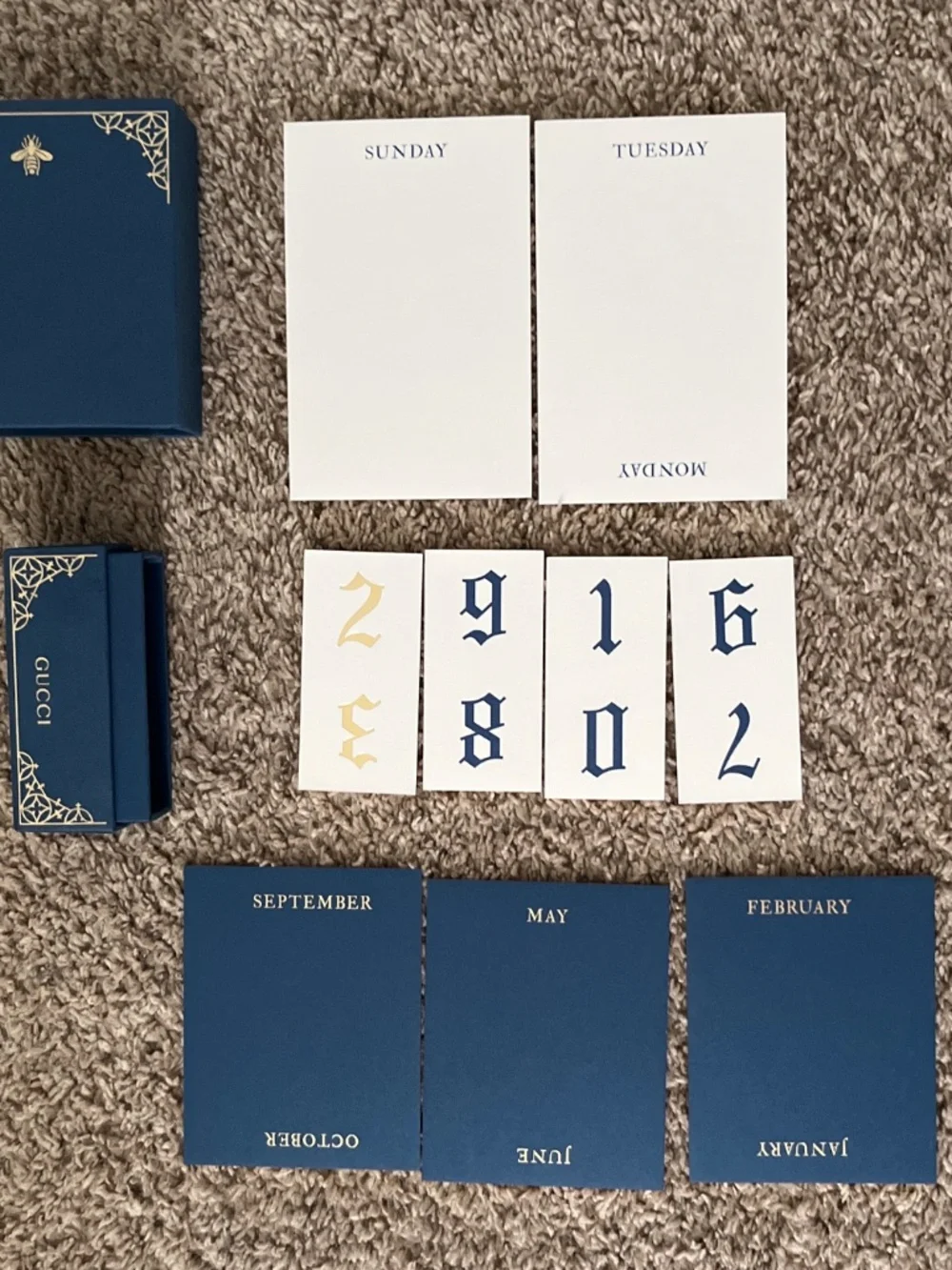 Gucci Perpetual Calendar Desk Set | Blue & Gold Date Calendar | Home Office Deco